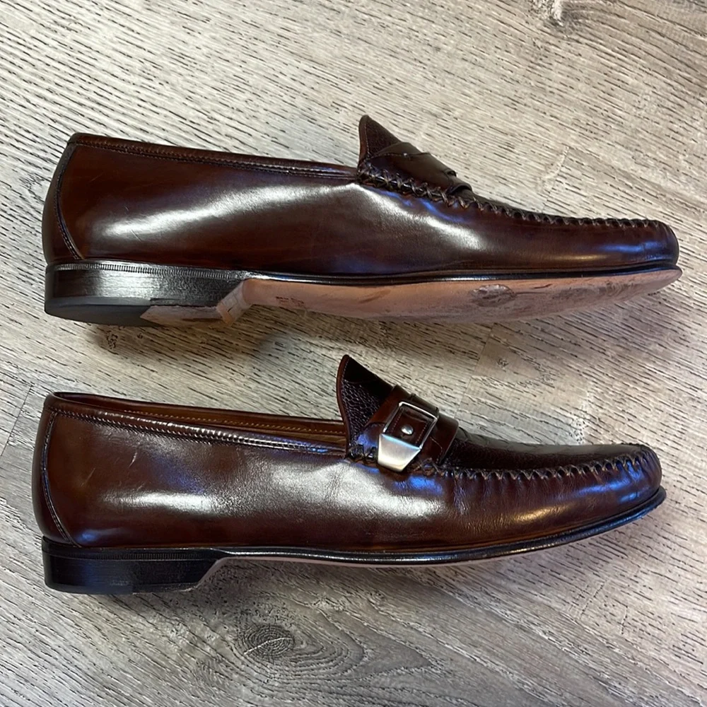 Johnston & Murphy Mens 9.5 Loafers Shoes Faux Snakeskin Brown Slip On Italy Made - Picture 9 of 10